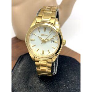 Seiko Women's Watch SUR632 Quartz Silver Dial Gold Tone Stainless Steel 30mm